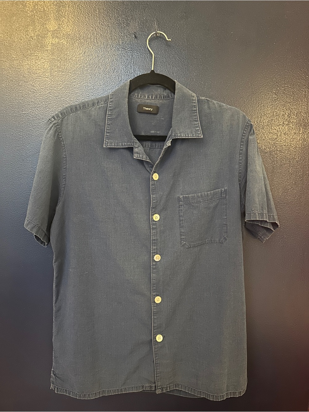 Theory Men's Short-Sleeve Button-Down Shirt in Faded Blue
